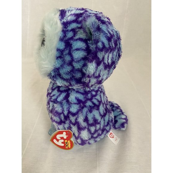 TY Beanie Boo Oscar OWL 8” Plush Blue Purple  Blue Glitter Eyes Stuffed Animal - Picture 4 of 10